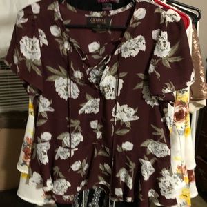 Floral lace up blouse